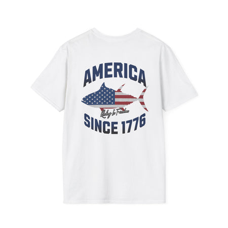 Patriotic Fish Graphic Unisex T-Shirt, July 4th Tee, American Pride Shirt, Casual Summer Top, Gift for Fishermen - Get Tight Gear