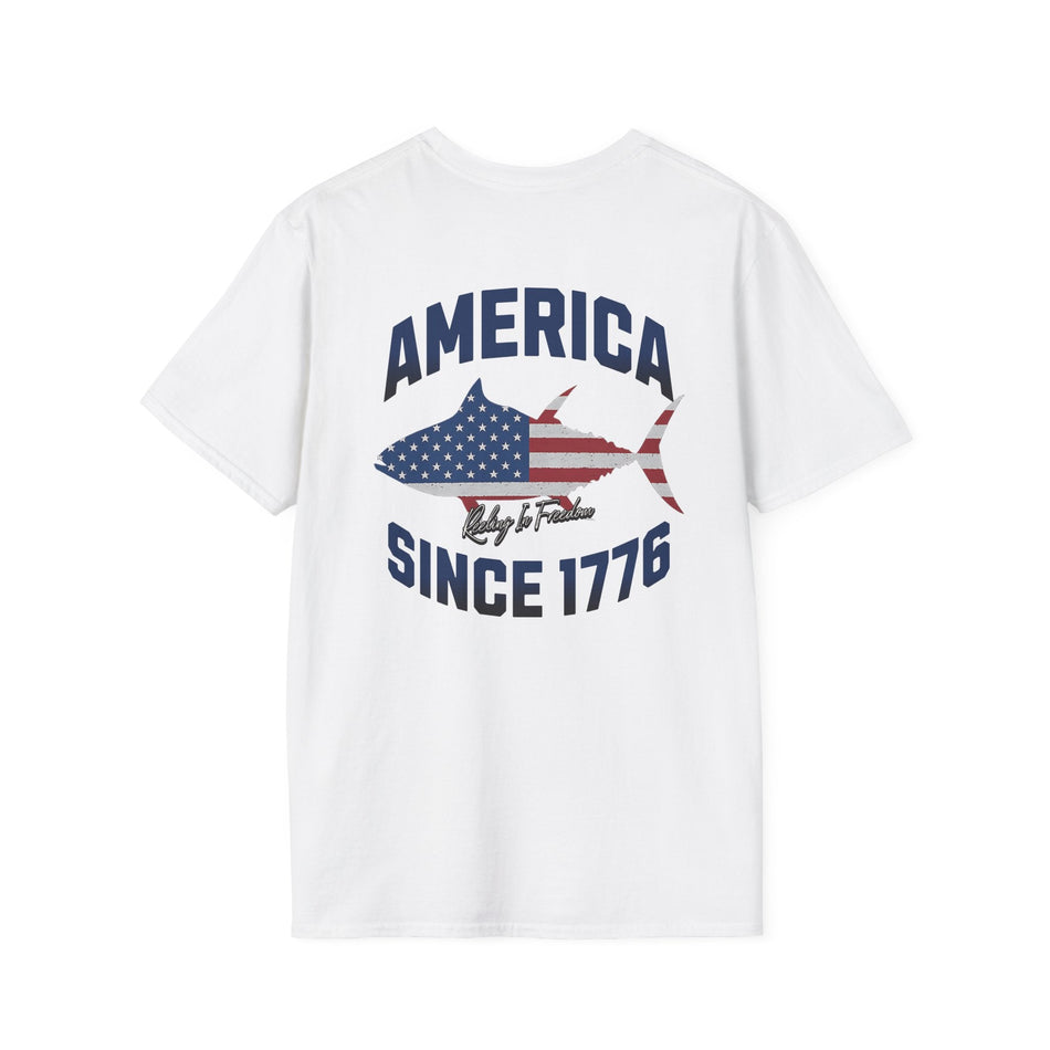 Patriotic Fish Graphic Unisex T-Shirt, July 4th Tee, American Pride Shirt, Casual Summer Top, Gift for Fishermen - Get Tight Gear