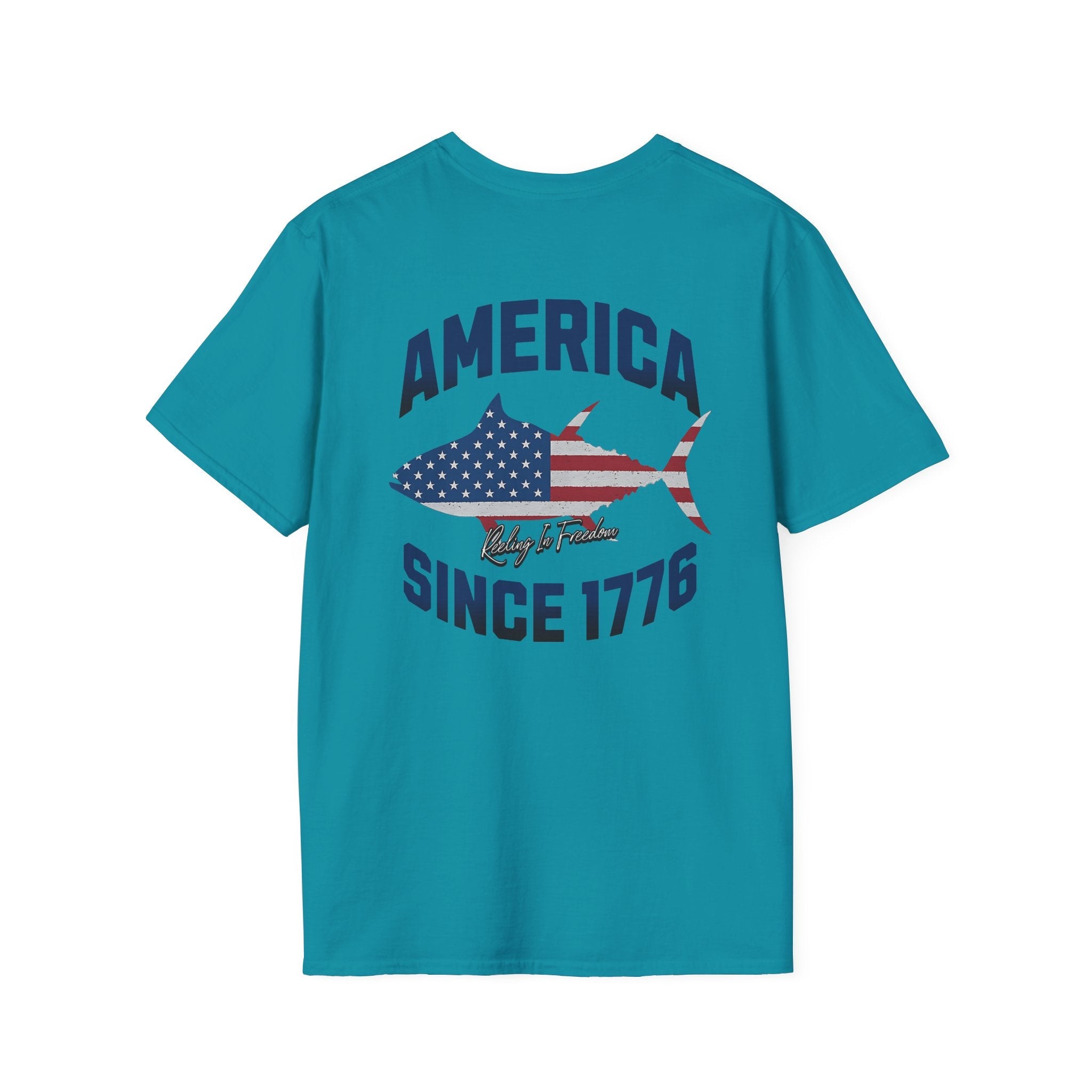 Patriotic Fish Graphic Unisex T-Shirt, July 4th Tee, American Pride Shirt, Casual Summer Top, Gift for Fishermen - Get Tight Gear