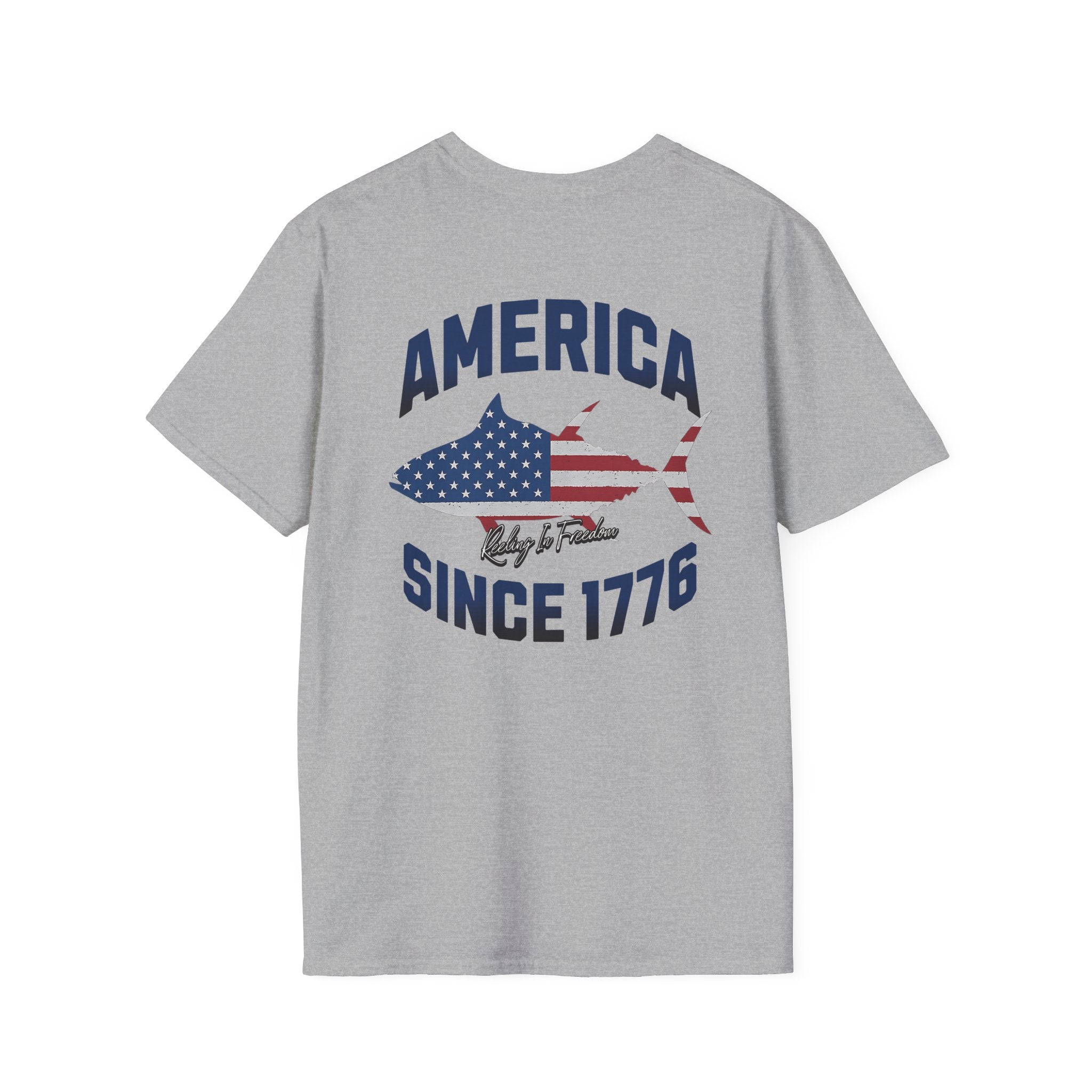 Patriotic Fish Graphic Unisex T-Shirt, July 4th Tee, American Pride Shirt, Casual Summer Top, Gift for Fishermen - Get Tight Gear