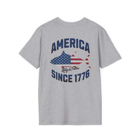 Patriotic Fish Graphic Unisex T-Shirt, July 4th Tee, American Pride Shirt, Casual Summer Top, Gift for Fishermen - Get Tight Gear