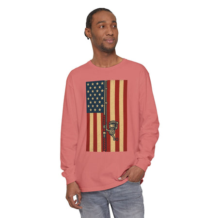 Patriotic Fishing Long Sleeve T-Shirt - Vintage American Flag Design - Get Tight Gear