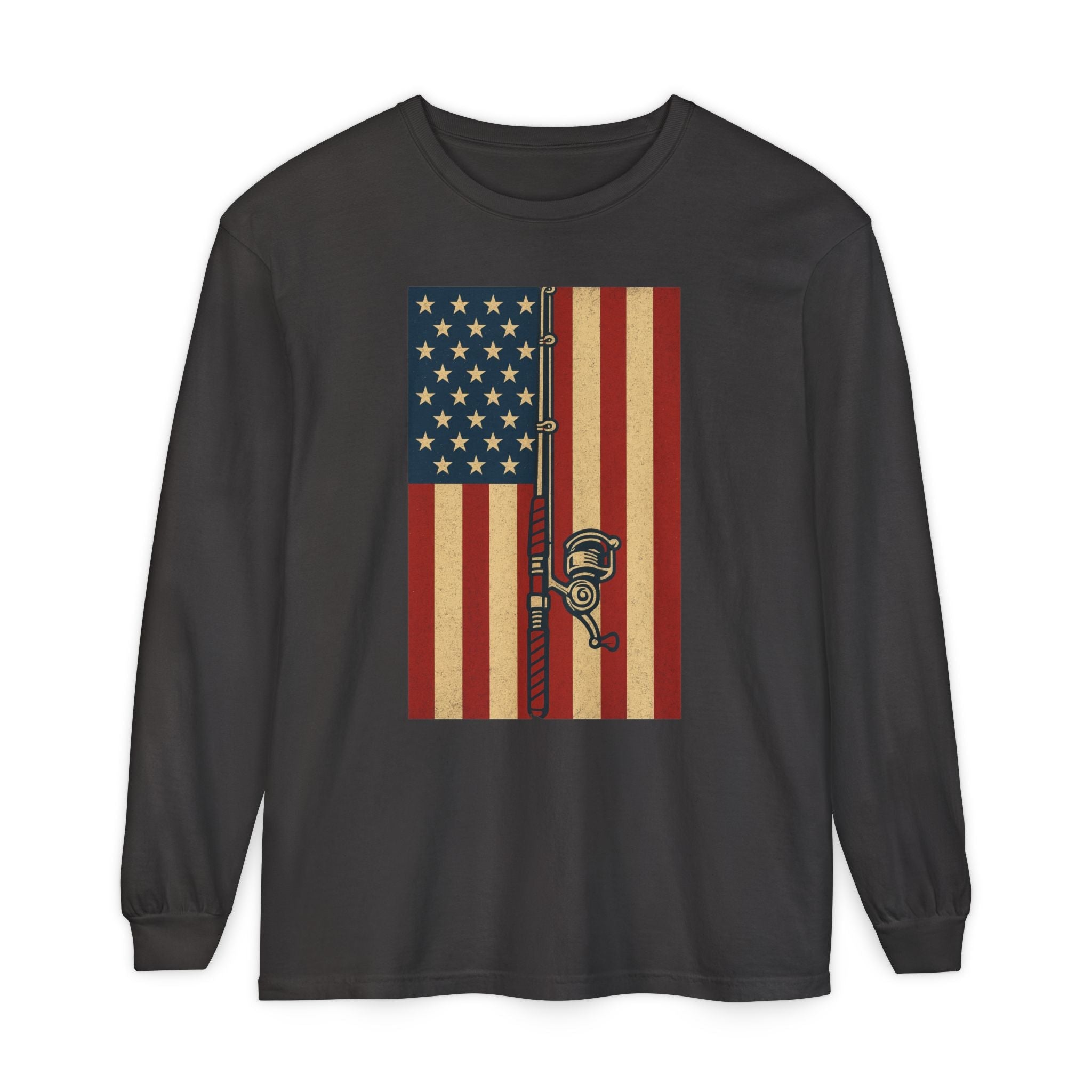Patriotic Fishing Long Sleeve T-Shirt - Vintage American Flag Design - Get Tight Gear