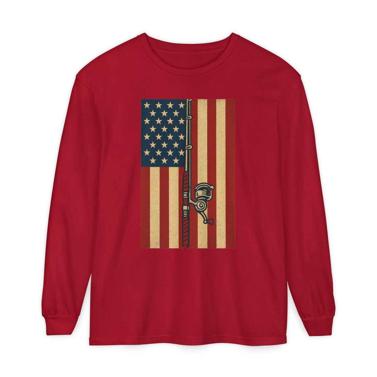 Patriotic Fishing Long Sleeve T-Shirt - Vintage American Flag Design - Get Tight Gear