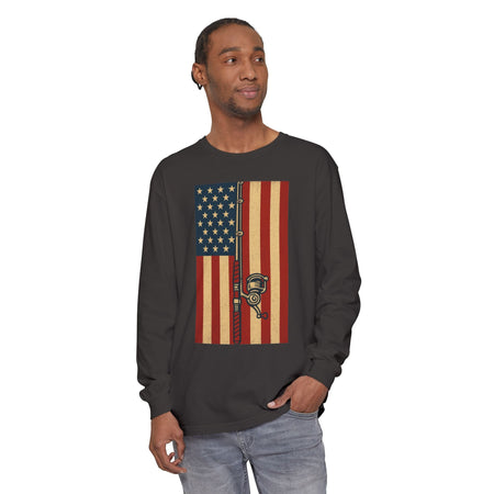Patriotic Fishing Long Sleeve T-Shirt - Vintage American Flag Design - Get Tight Gear
