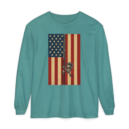 Patriotic Fishing Long Sleeve T-Shirt - Vintage American Flag Design - Get Tight Gear