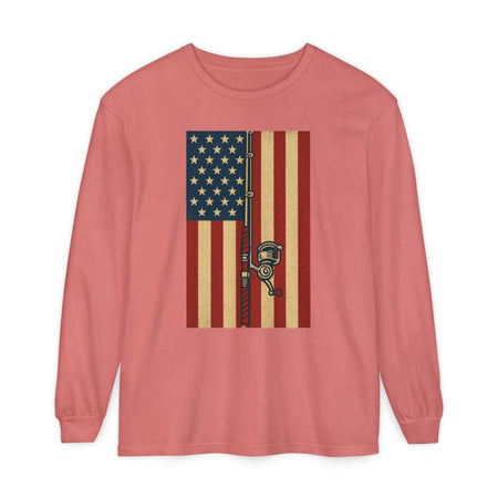 Patriotic Fishing Long Sleeve T-Shirt - Vintage American Flag Design - Get Tight Gear