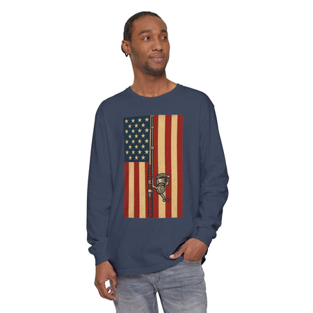 Patriotic Fishing Long Sleeve T-Shirt - Vintage American Flag Design - Get Tight Gear