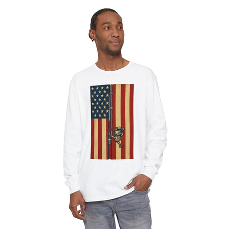Patriotic Fishing Long Sleeve T-Shirt - Vintage American Flag Design - Get Tight Gear