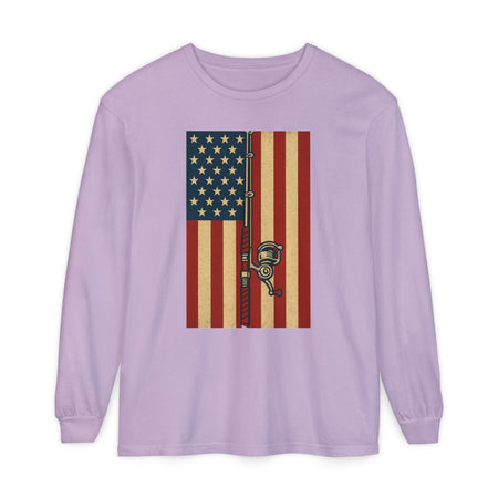 Patriotic Fishing Long Sleeve T-Shirt - Vintage American Flag Design - Get Tight Gear