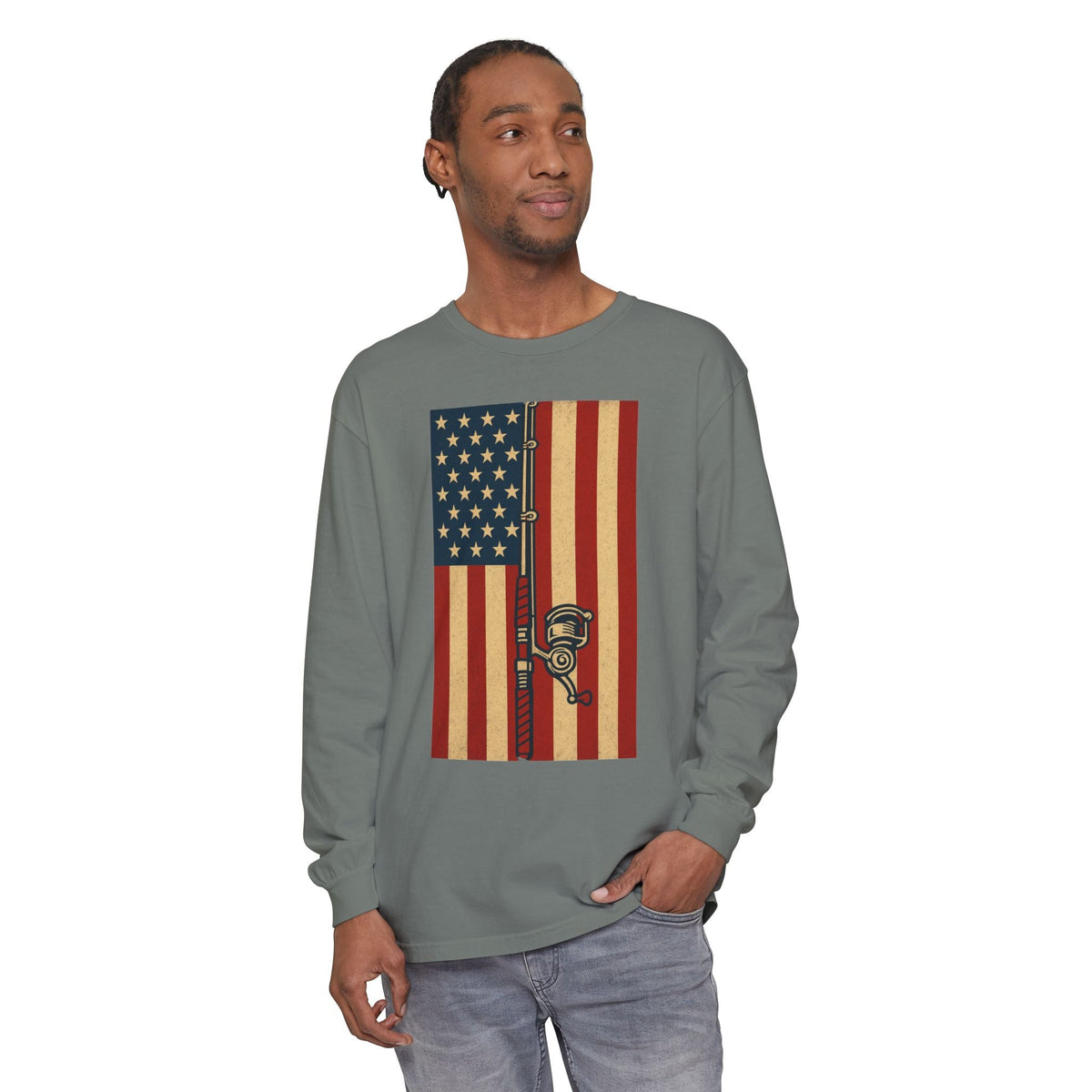 Patriotic Fishing Long Sleeve T-Shirt - Vintage American Flag Design - Get Tight Gear