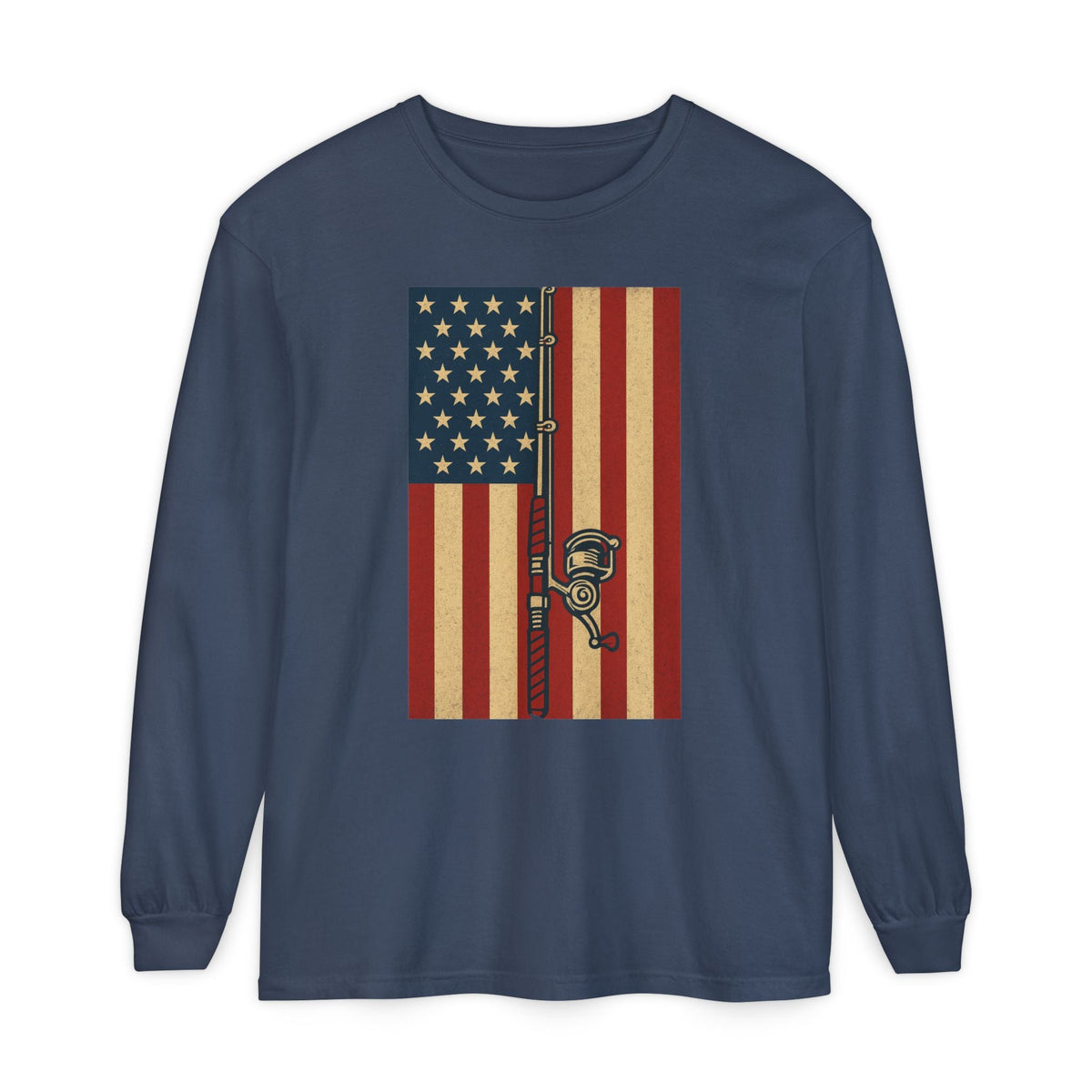 Patriotic Fishing Long Sleeve T-Shirt - Vintage American Flag Design - Get Tight Gear