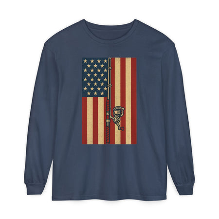Patriotic Fishing Long Sleeve T-Shirt - Vintage American Flag Design - Get Tight Gear
