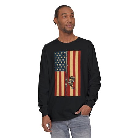 Patriotic Fishing Long Sleeve T-Shirt - Vintage American Flag Design - Get Tight Gear