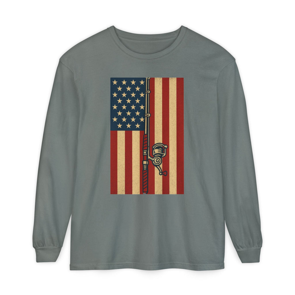 Patriotic Fishing Long Sleeve T-Shirt - Vintage American Flag Design - Get Tight Gear