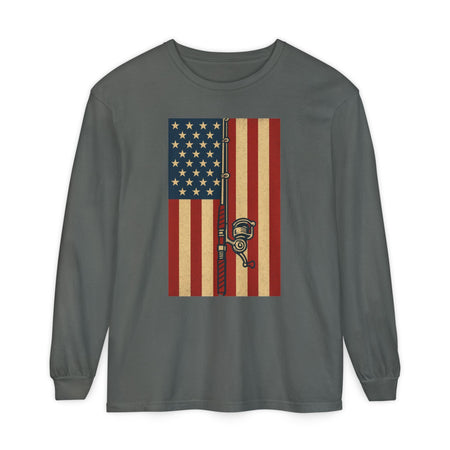 Patriotic Fishing Long Sleeve T-Shirt - Vintage American Flag Design - Get Tight Gear