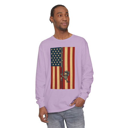 Patriotic Fishing Long Sleeve T-Shirt - Vintage American Flag Design - Get Tight Gear