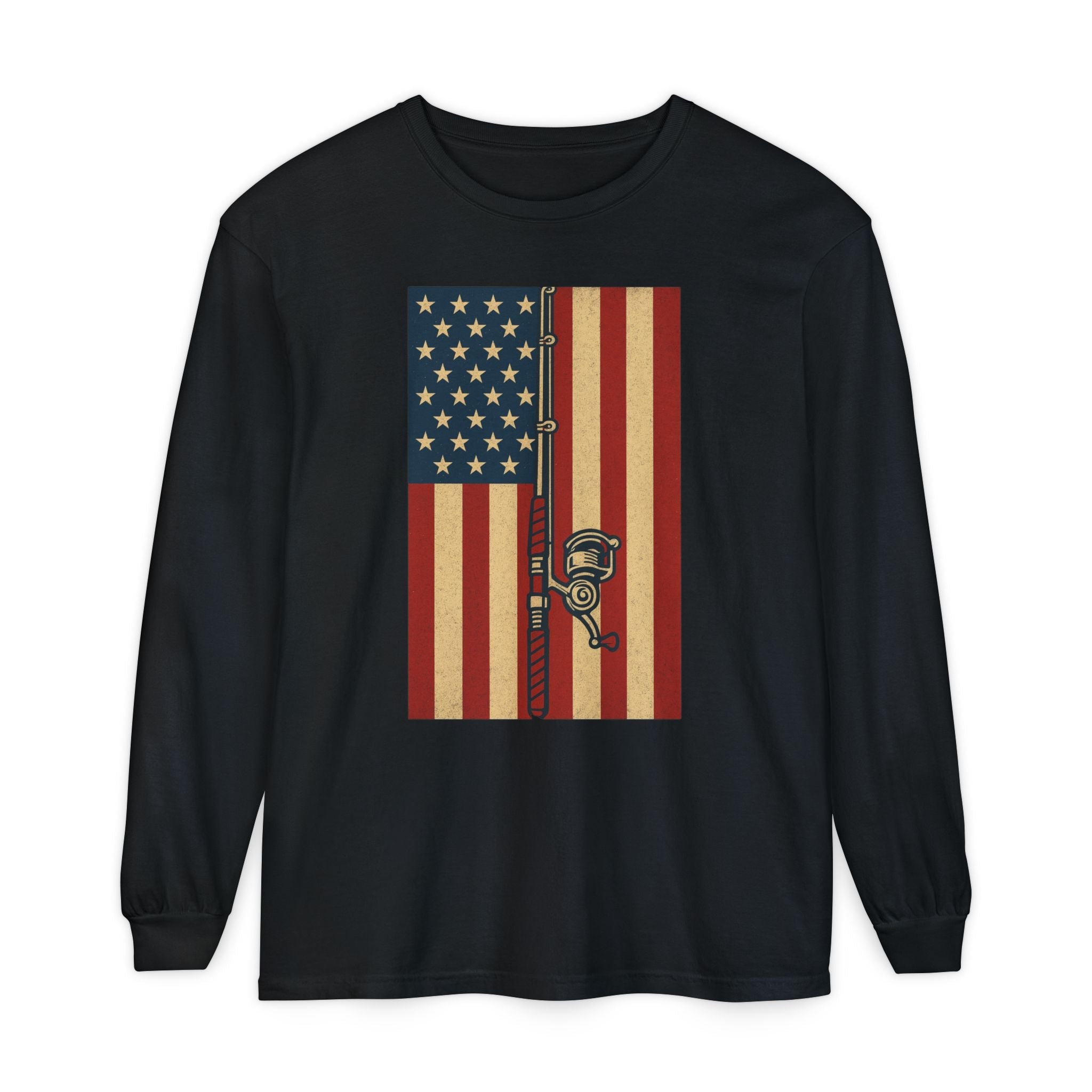 Patriotic Fishing Long Sleeve T-Shirt - Vintage American Flag Design - Get Tight Gear