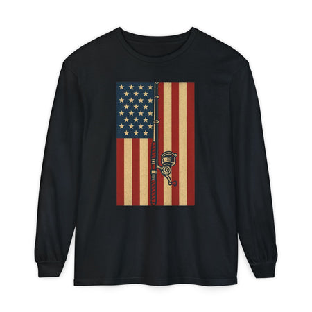 Patriotic Fishing Long Sleeve T-Shirt - Vintage American Flag Design - Get Tight Gear