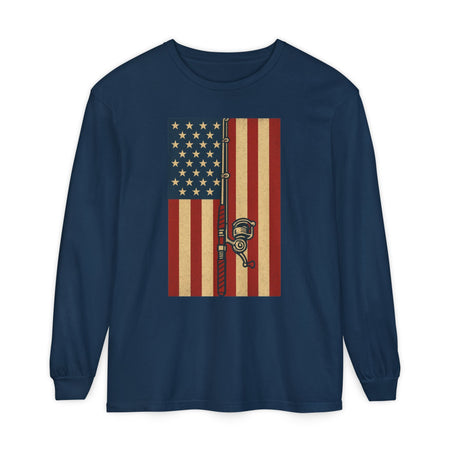 Patriotic Fishing Long Sleeve T-Shirt - Vintage American Flag Design - Get Tight Gear