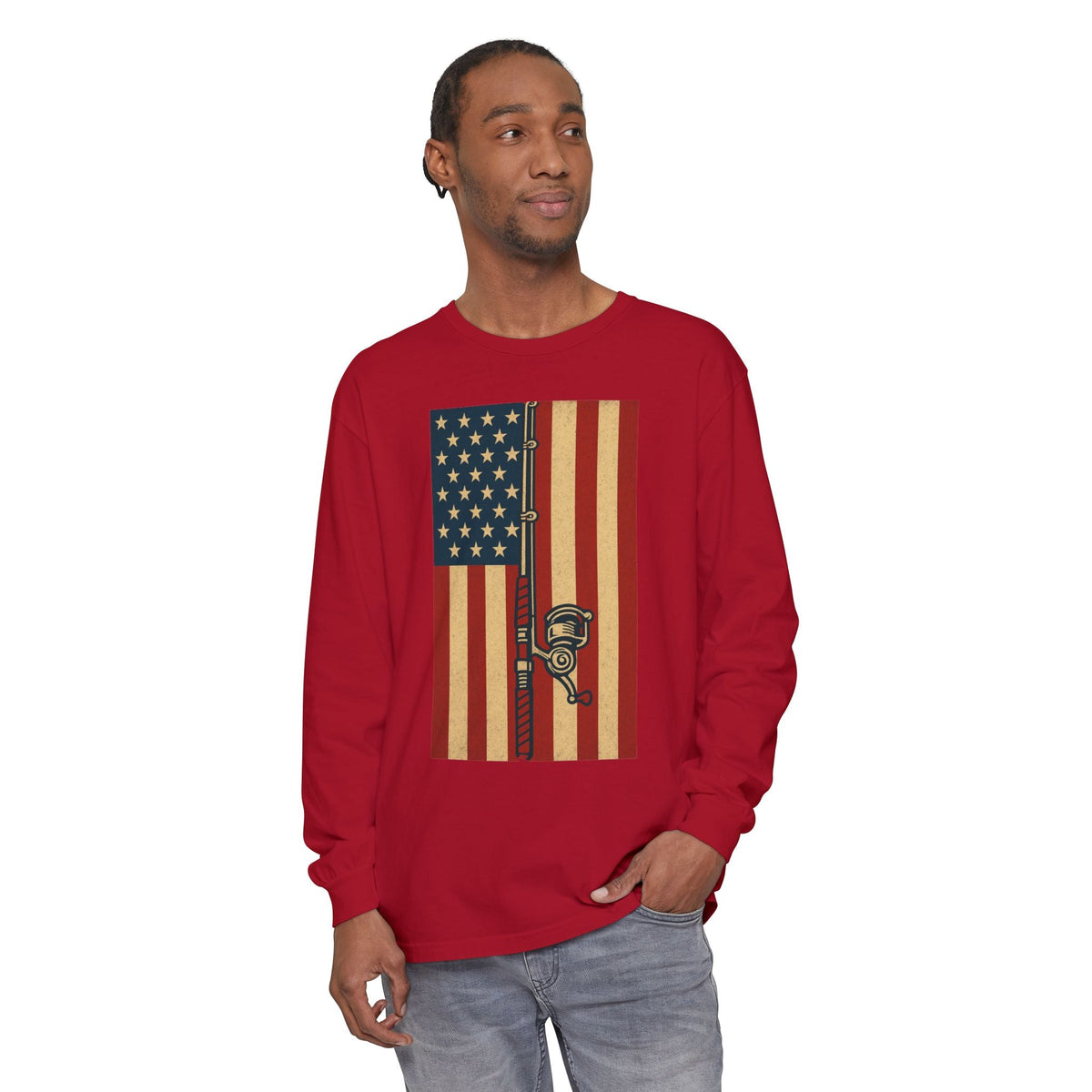 Patriotic Fishing Long Sleeve T-Shirt - Vintage American Flag Design - Get Tight Gear