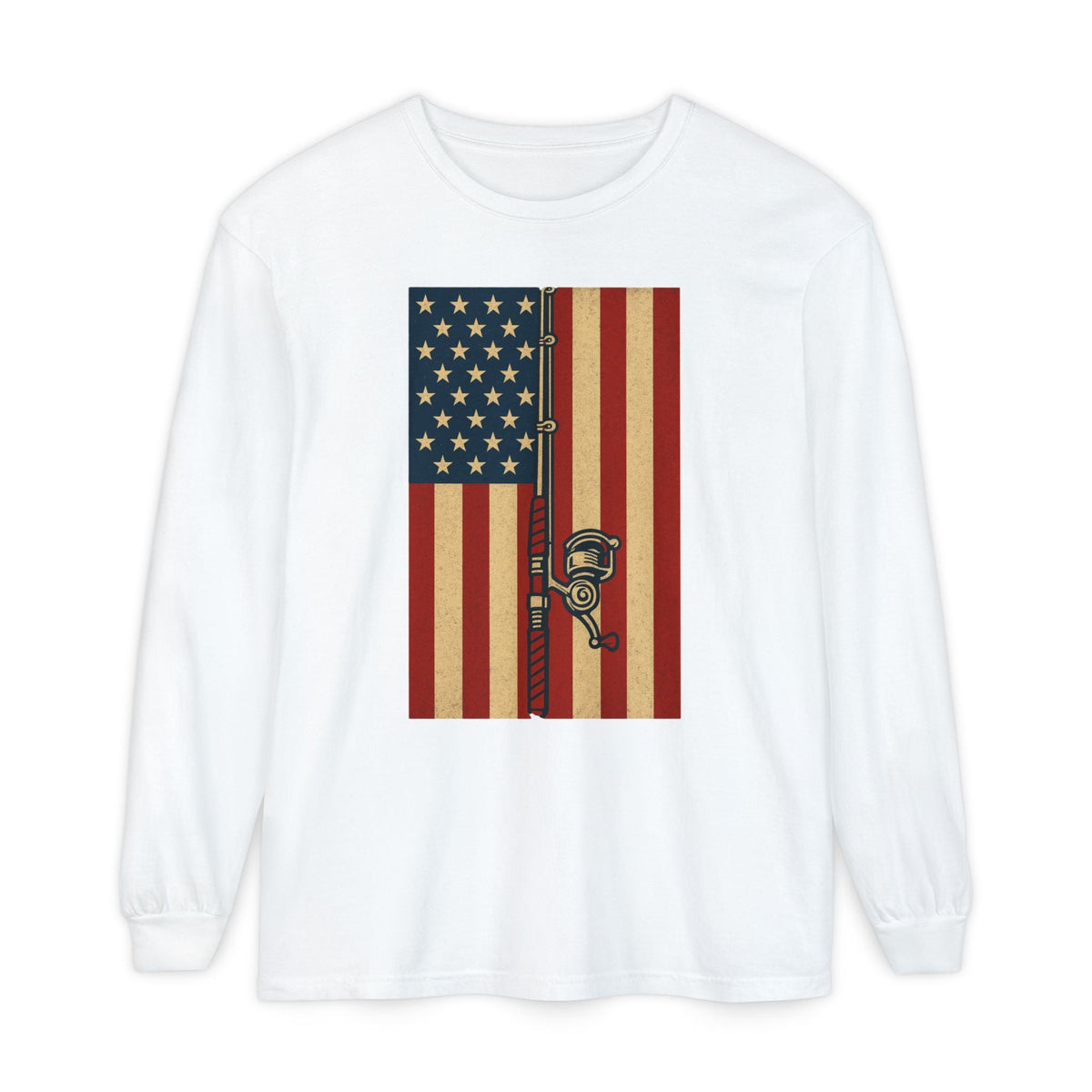 Patriotic Fishing Long Sleeve T-Shirt - Vintage American Flag Design - Get Tight Gear