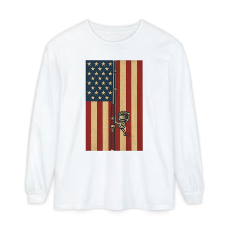 Patriotic Fishing Long Sleeve T-Shirt - Vintage American Flag Design - Get Tight Gear