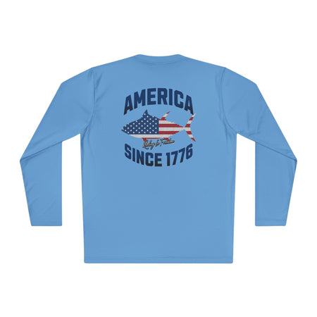 Patriotic Fishing Long Sleeve Tee - Unisex Tee for Outdoor Adventures, Fishing Gear, Vacation Wear, Independence Day Gift, Casual Comfort - Get Tight Gear