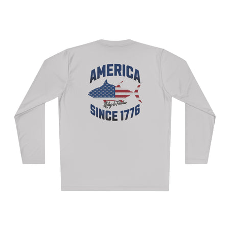 Patriotic Fishing Long Sleeve Tee - Unisex Tee for Outdoor Adventures, Fishing Gear, Vacation Wear, Independence Day Gift, Casual Comfort - Get Tight Gear