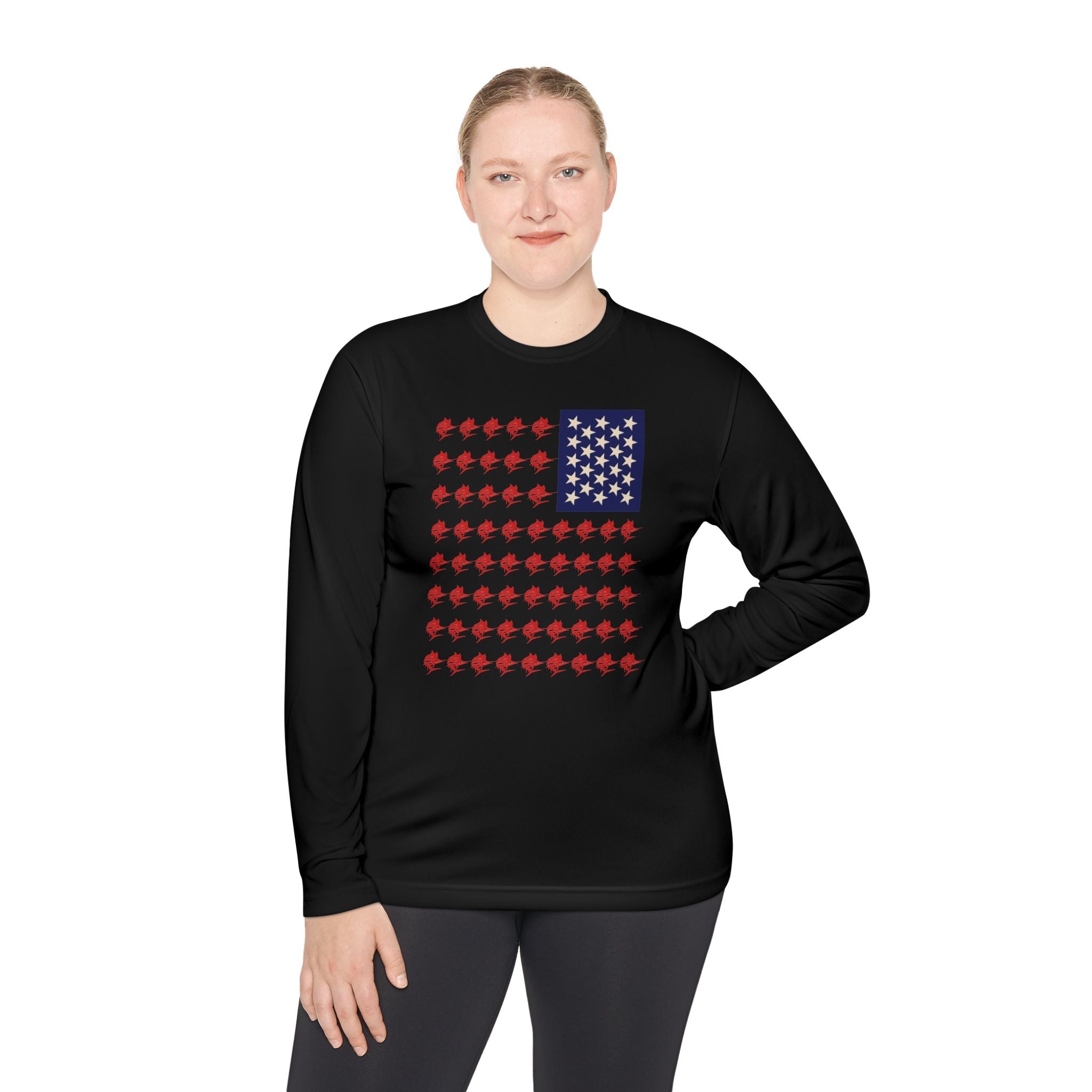 Patriotic Fishing Long Sleeve Tee - Unisex Tee for Outdoor Adventures, Fishing Gear, Vacation Wear, Independence Day Gift, Casual Comfort - Get Tight Gear