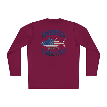 Patriotic Fishing Long Sleeve Tee - Unisex Tee for Outdoor Adventures, Fishing Gear, Vacation Wear, Independence Day Gift, Casual Comfort - Get Tight Gear