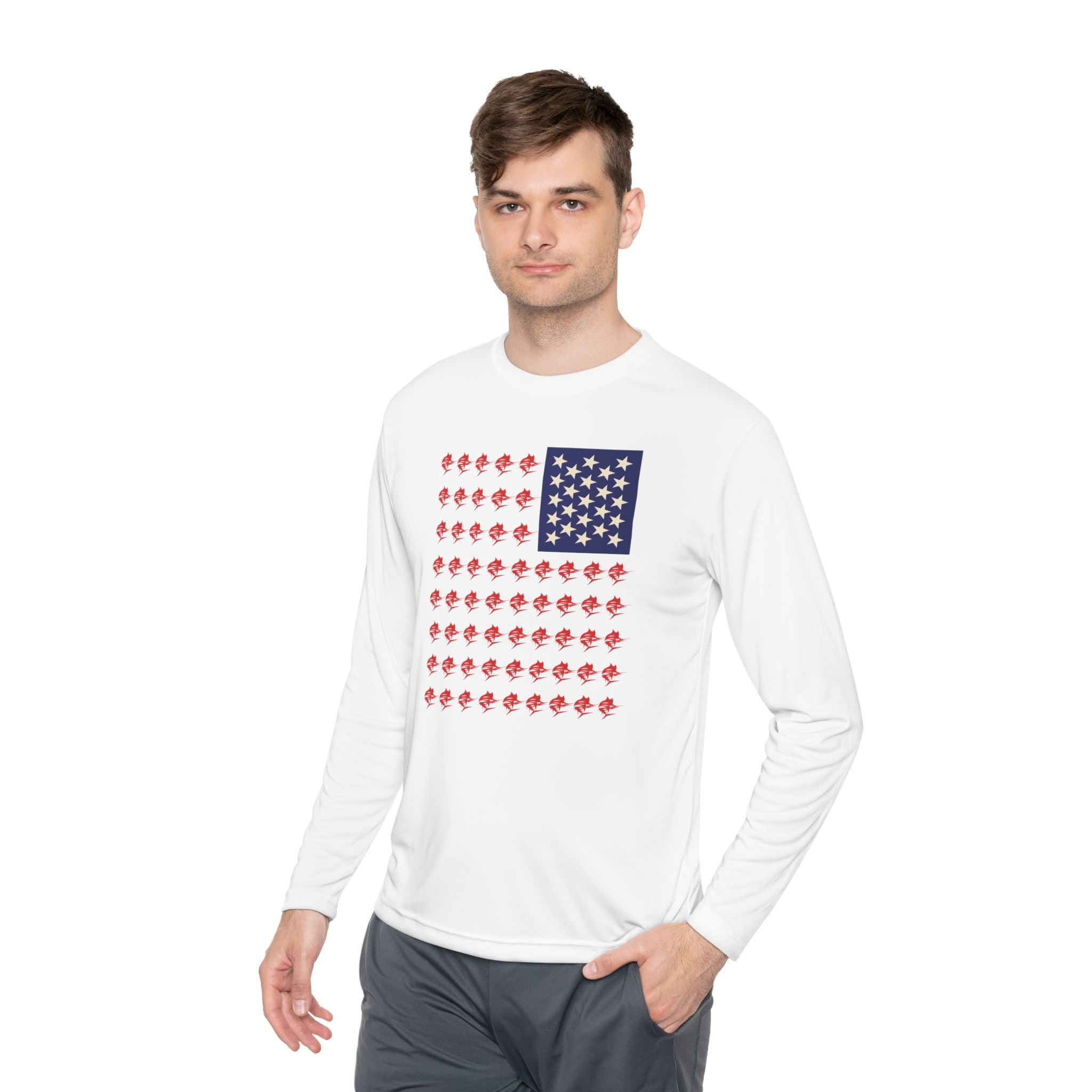 Patriotic Fishing Long Sleeve Tee - Unisex Tee for Outdoor Adventures, Fishing Gear, Vacation Wear, Independence Day Gift, Casual Comfort - Get Tight Gear