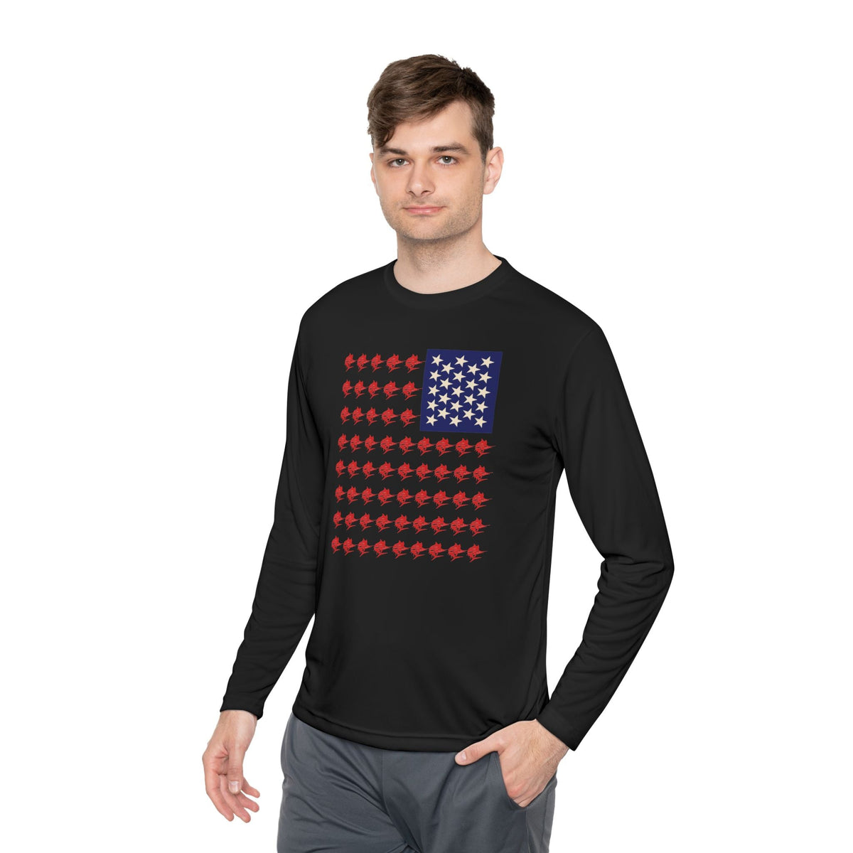 Patriotic Fishing Long Sleeve Tee - Unisex Tee for Outdoor Adventures, Fishing Gear, Vacation Wear, Independence Day Gift, Casual Comfort - Get Tight Gear