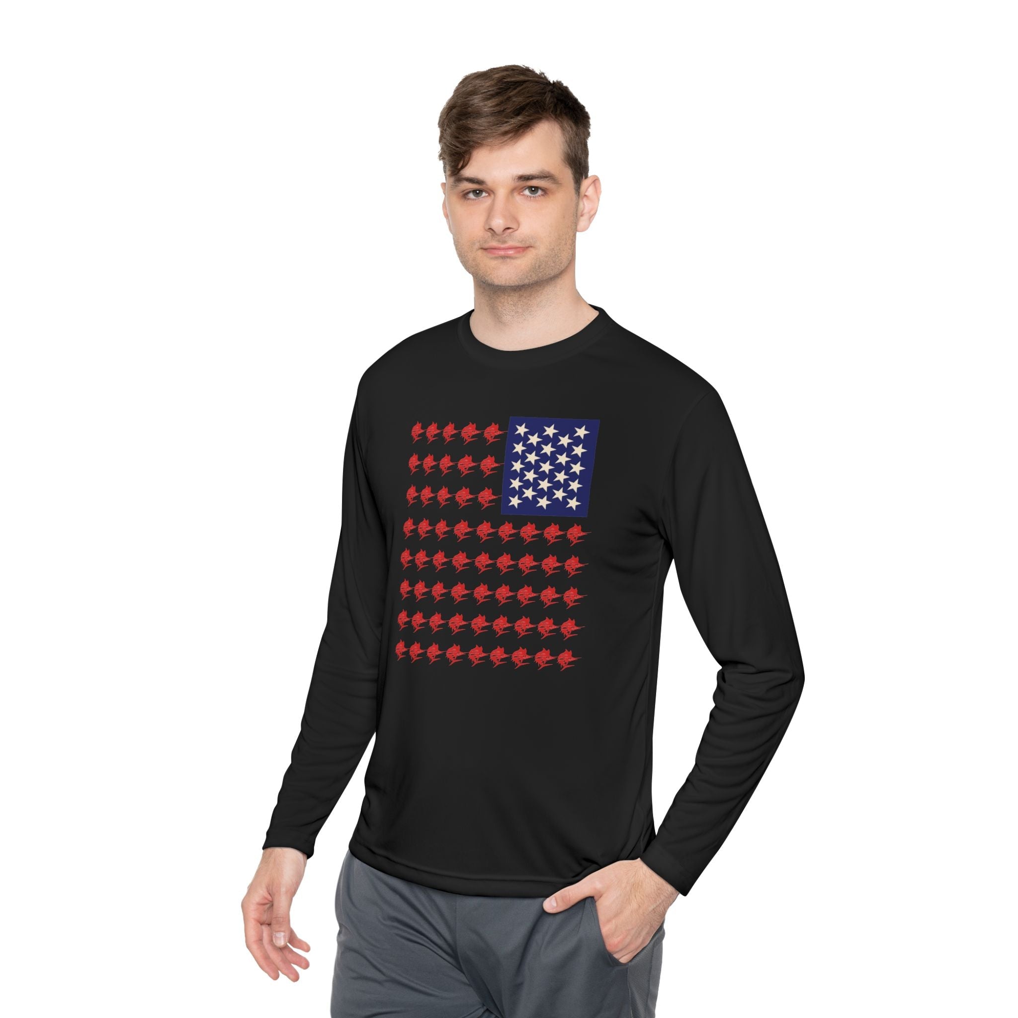 Patriotic Fishing Long Sleeve Tee - Unisex Tee for Outdoor Adventures, Fishing Gear, Vacation Wear, Independence Day Gift, Casual Comfort - Get Tight Gear