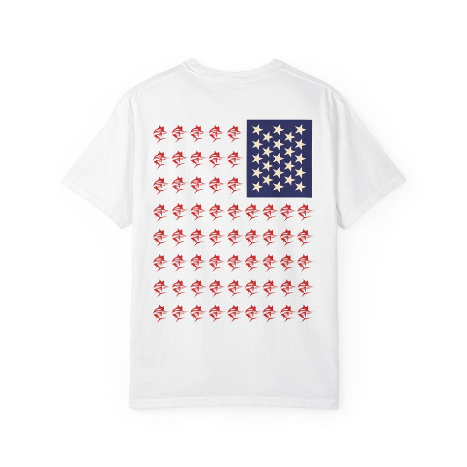 Patriotic Marlin Graphic T-Shirt, American Flag Tee, Summer Casual Wear, Unisex Gift, Independence Day Stylish Top - Get Tight Gear