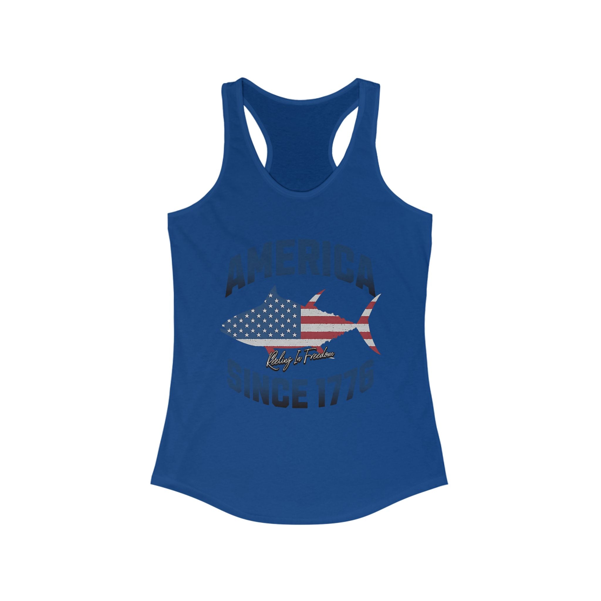 Patriotic Women's Racerback Tank Top, Ideal for Independence Day, Summer BBQs, Casual Outings, Fourth of July, American Pride - Get Tight Gear