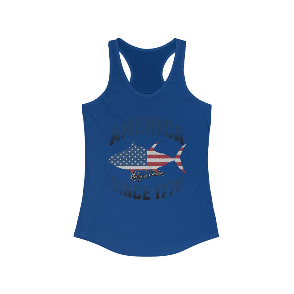 Patriotic Women's Racerback Tank Top, Ideal for Independence Day, Summer BBQs, Casual Outings, Fourth of July, American Pride - Get Tight Gear