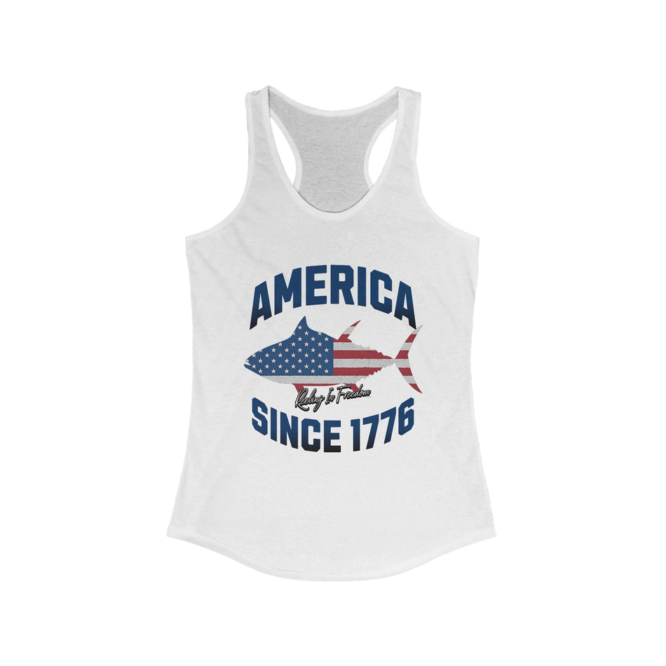 Patriotic Women's Racerback Tank Top, Ideal for Independence Day, Summer BBQs, Casual Outings, Fourth of July, American Pride - Get Tight Gear