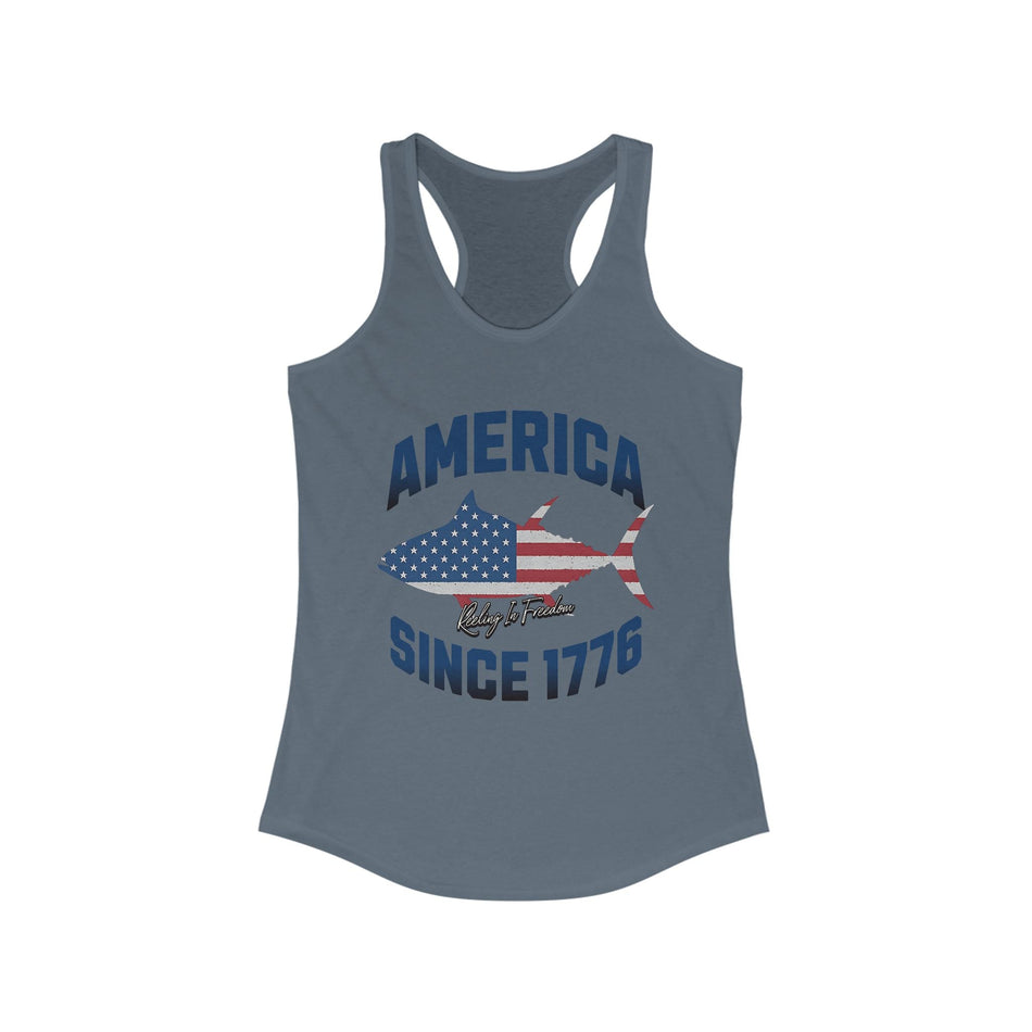 Patriotic Women's Racerback Tank Top, Ideal for Independence Day, Summer BBQs, Casual Outings, Fourth of July, American Pride - Get Tight Gear