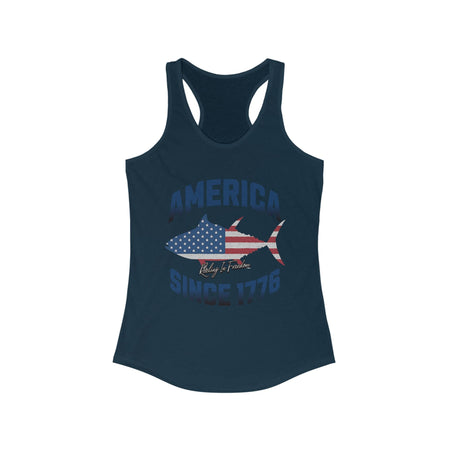 Patriotic Women's Racerback Tank Top, Ideal for Independence Day, Summer BBQs, Casual Outings, Fourth of July, American Pride - Get Tight Gear