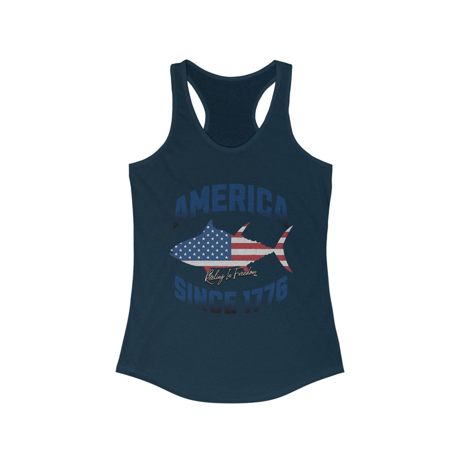 Patriotic Women's Racerback Tank Top, Ideal for Independence Day, Summer BBQs, Casual Outings, Fourth of July, American Pride - Get Tight Gear