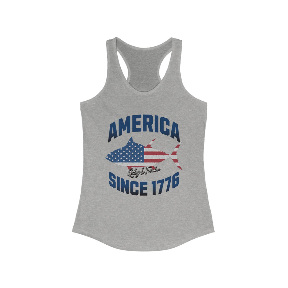 Patriotic Women's Racerback Tank Top, Ideal for Independence Day, Summer BBQs, Casual Outings, Fourth of July, American Pride - Get Tight Gear