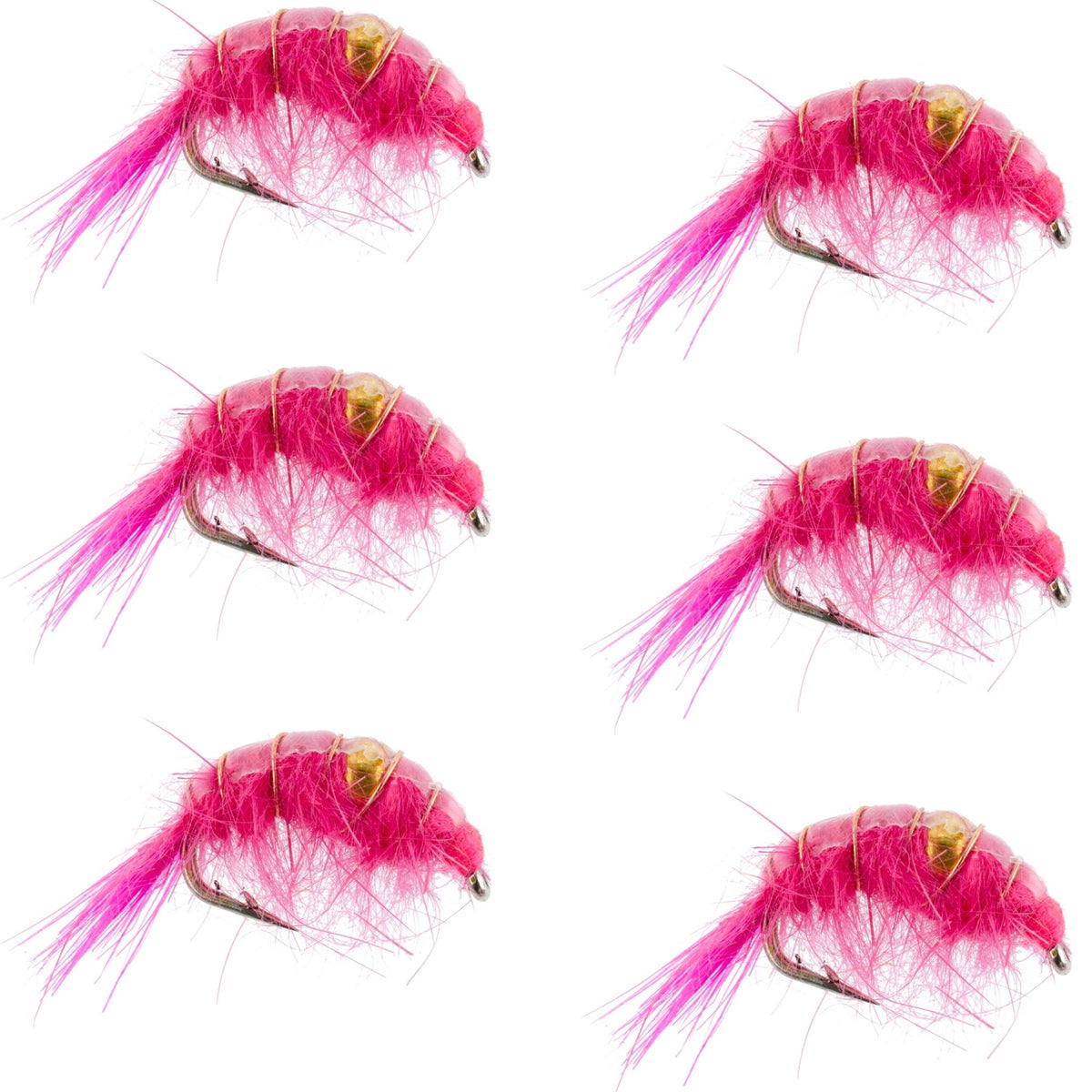 Pink Beaded Shrimp Scud Pattern - 6 Flies - Size 12 - Tailwater Lake Fly Fishing Nymph Flies - Get Tight Gear