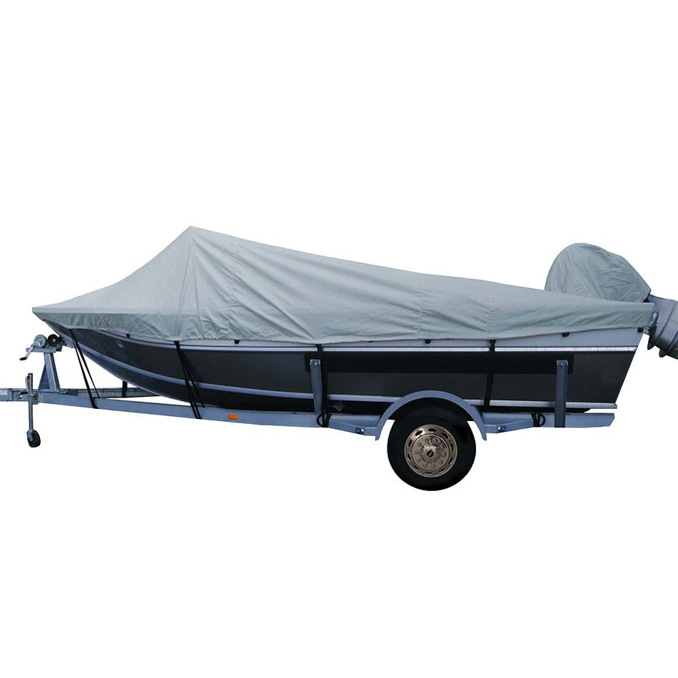 Poly - Flex II Styled - to - Fit Boat Cover f/17.5' Aluminum Boats w/High Forward Mounted Windshield - Grey - Get Tight Gear