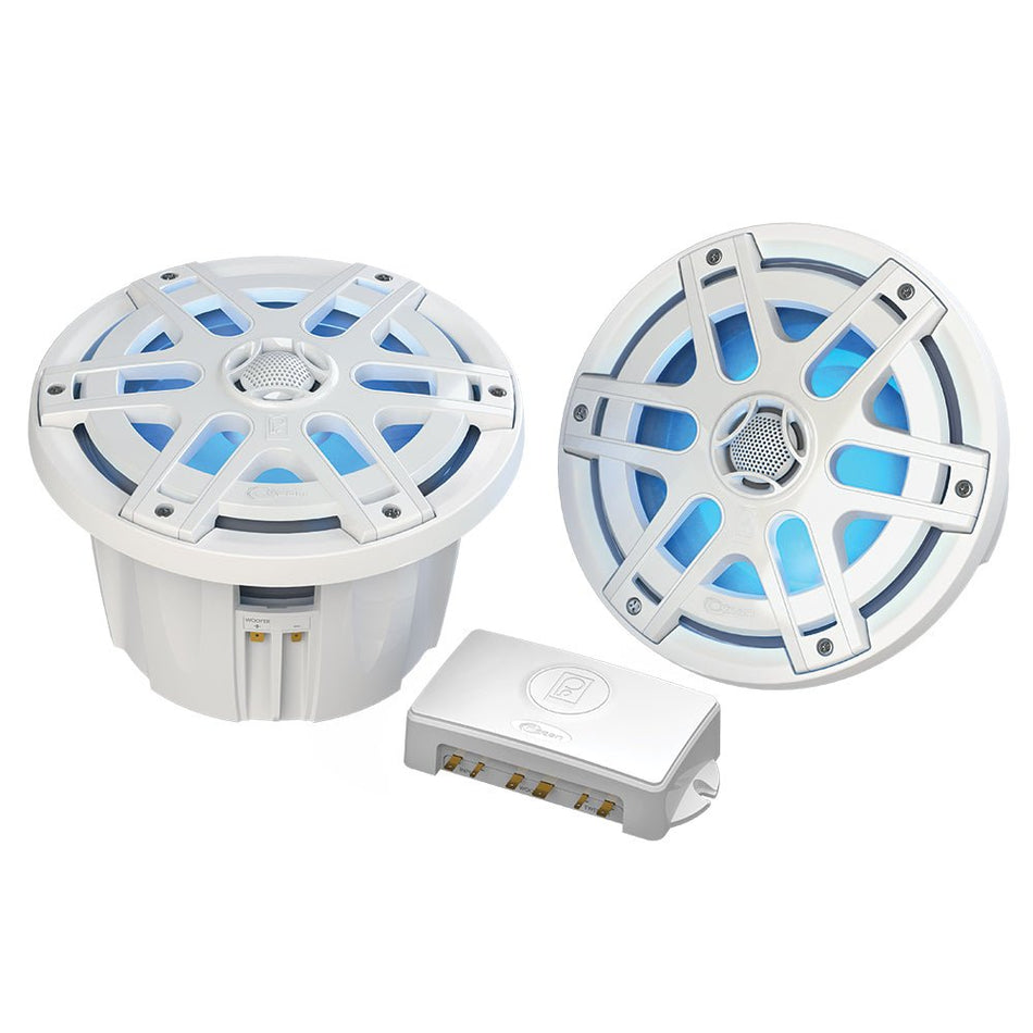 Poly - Planar MA - OC8 8" 500 Watt Waterproof Blue LED Speaker - White - Get Tight Gear