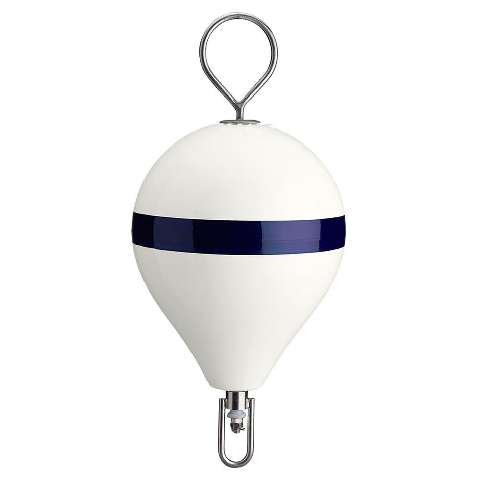 Polyform 13.5" CM Mooring Buoy w/SS Iron - White Blue Stripe - Get Tight Gear