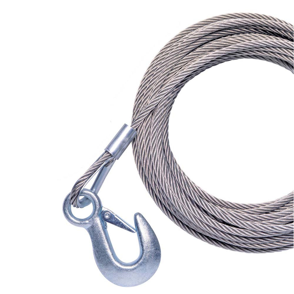 Powerwinch Cable 7/32" x 50' Universal Premium Replacement w/Hook - Stainless Steel - Get Tight Gear