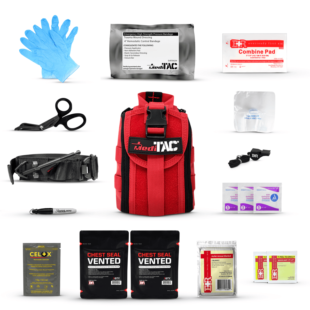 Premium Tactical IFAK Kit w Rip - Away Velcro, SOF Tourniquet & CELOX - Get Tight Gear