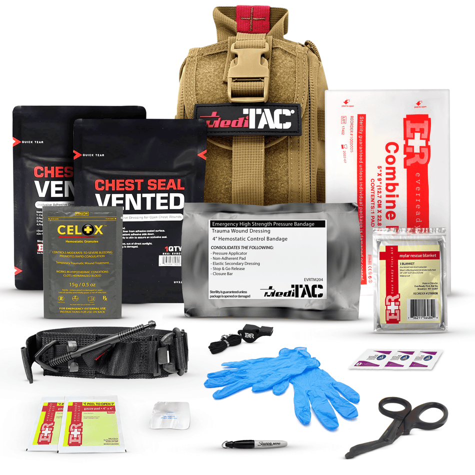 Premium Tactical IFAK Kit w Rip - Away Velcro, SOF Tourniquet & CELOX - Get Tight Gear
