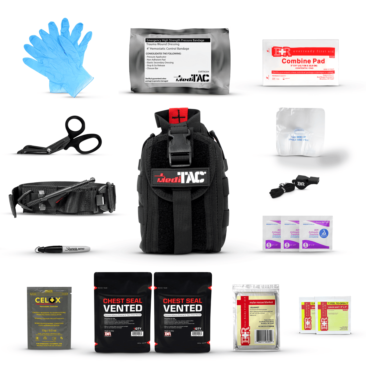 Premium Tactical IFAK Kit w Rip - Away Velcro, SOF Tourniquet & CELOX - Get Tight Gear